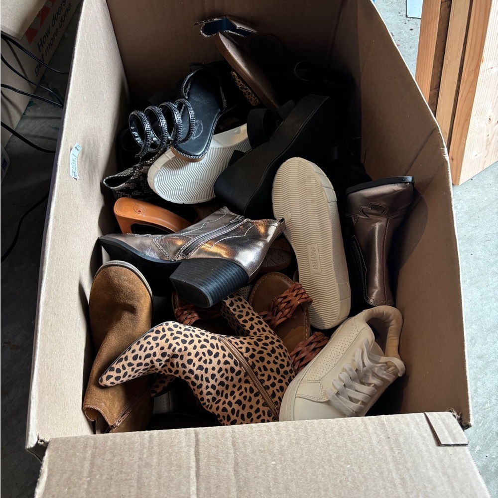 Box of women’s shoes.